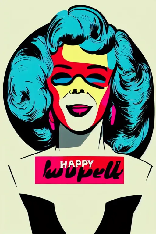 Image similar to happy girl, 7 6 retro futurist illustration art by butcher billy, sticker, colorful, illustration, highly detailed, simple, smooth and clean vector curves, no jagged lines, vector art, smooth andy warhol style