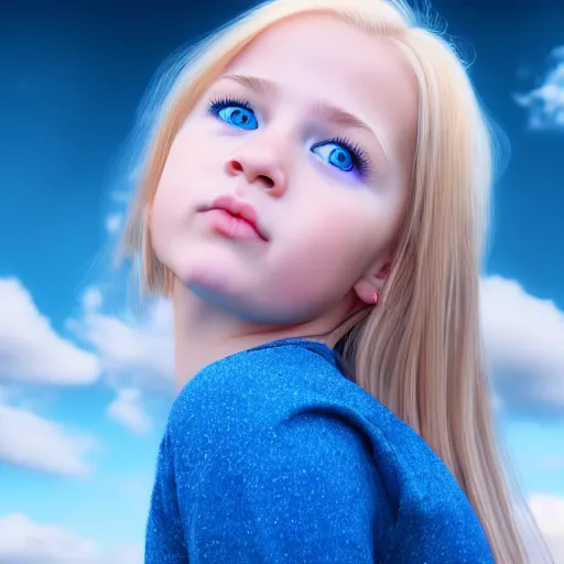 Prompt: ultra realistic and ultra detailed portrait of a young beautiful girl with blond hair and blue eyes falling through the sky, 4 k