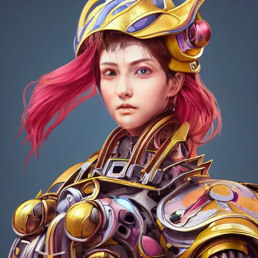 Image similar to studio portrait of lawful good colorful female holy mecha paladin absurdly beautiful, elegant, young sensual graceful woman, ultrafine hyperrealistic detailed face illustration by kim jung gi, irakli nadar, intricate linework, sharp focus, bright colors, matte, octopath traveler, final fantasy, unreal engine highly rendered, global illumination, radiant light, intricate environment