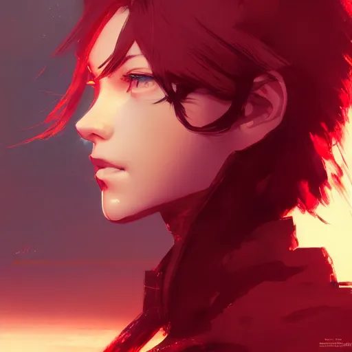 Image similar to portrait of a teen girl with short red hair, dramatic lighting, anime illustration by Greg rutkowski, yoji shinkawa, 4k, digital art, concept art, trending on artstation, アニメ, featured on pixiv