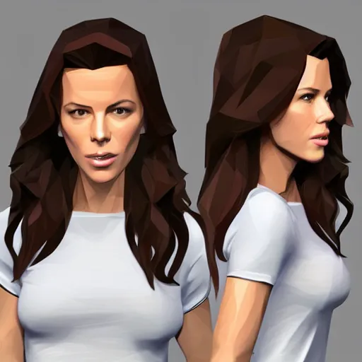 Image similar to low poly Kate Beckinsale in a t-shirt and jeans, digital painting, artstation, concept art