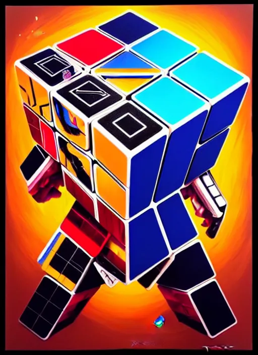 Prompt: rubik's cube transformer, tristan eaton, victo ngai, artgerm, rhads, ross draws