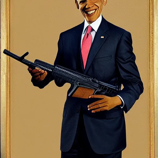 Image similar to Obama holding AK-47, portrait