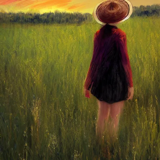 Image similar to woman standing in field, mattepainting, artstation, impressionism, flower head