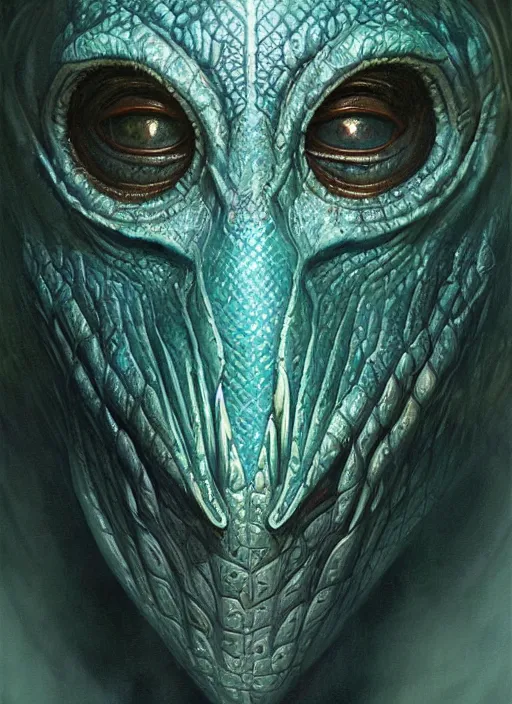 Image similar to aquatic mf doom reptile eyes, blue glowing skin. intricate, elegant, highly detailed, centered, digital painting, artstation, concept art, smooth, sharp focus, illustration, artgerm, tomasz alen kopera, peter mohrbacher, donato giancola, joseph christian leyendecker, wlop, frank frazetta