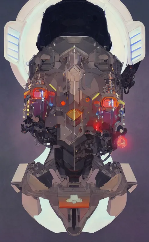 Image similar to upper half portrait of colourful army mecha robot in front of black background, art by hsiao - ron cheng & alphonse mucha, highly detailed, digital painting, concept art, illustration, smooth sharp focus, intricate, symmetry, black backdrop, artstation,