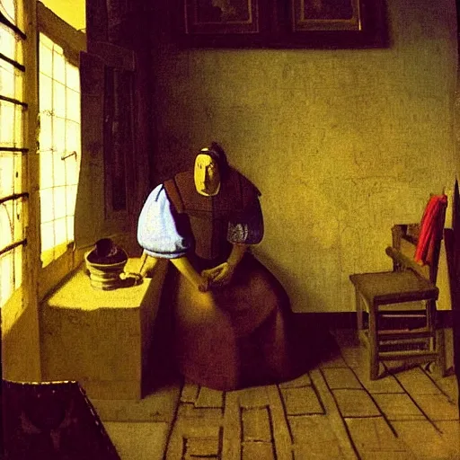 Prompt: Don Quijote in the city of gold by Johannes Vermeer