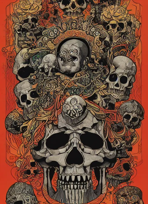 Prompt: the oracle of ancient wisdom surrounded by floral skulls, italian futurism, da vinci, dan mumford, josan gonzalez