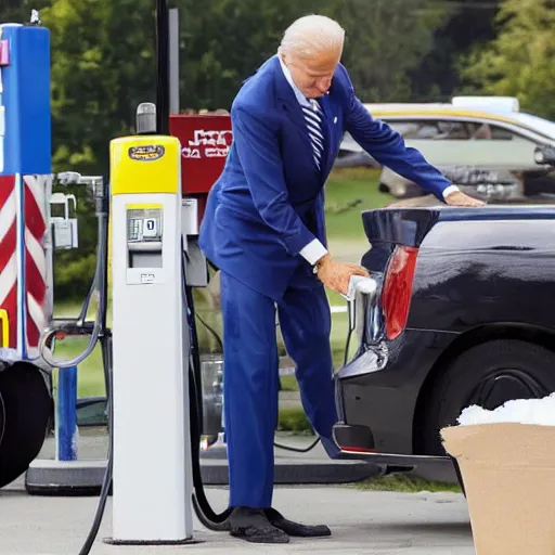 Prompt: Joe Biden drinking gasoline from the gas station pump