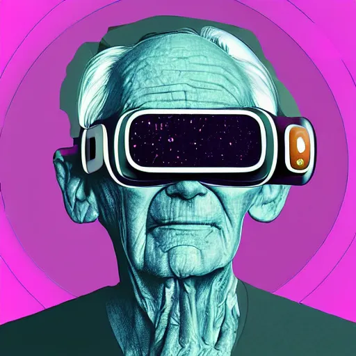 Image similar to an elderly wise man in the cosmos wearing vr headsets, digital art, detailed