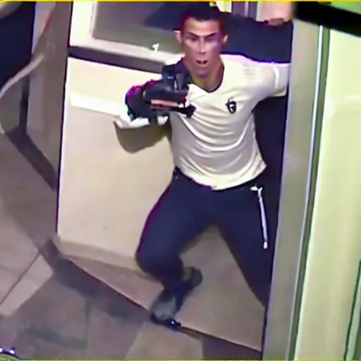 prompthunt: security camera footage of cristiano ronaldo robbing a