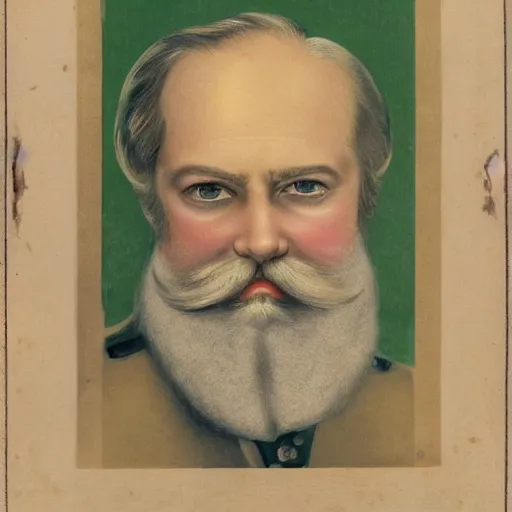 Image similar to close up of face of middle aged balding blond man with a beard and mutton chops, short wavy hair, green eyes, gilded age soldier, portrait, 4 k