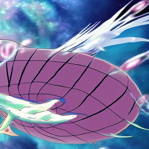 Prompt: A giant flying jellyfish spaceship, anime style