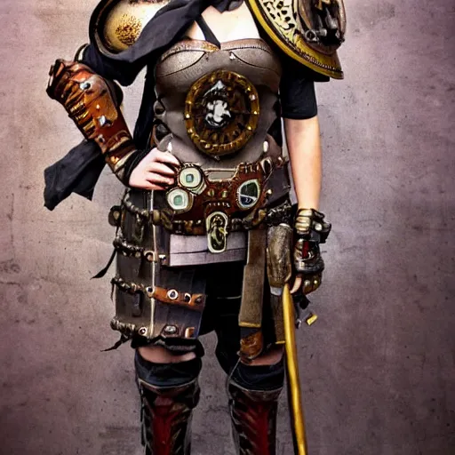 Prompt: steampunk roman warrior s