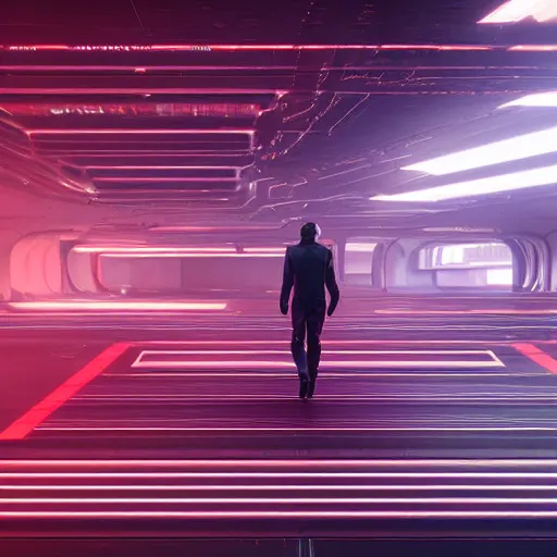 Image similar to photo of a lone android walking in a futuristic city in a dystopian future made of electronic components and looks like a giant pcb board. Very detailed 8k. Unreal engine 5 render with nanite, global illumination and path tracing. Cinematic post processing. Emphasize on the colors black and red.