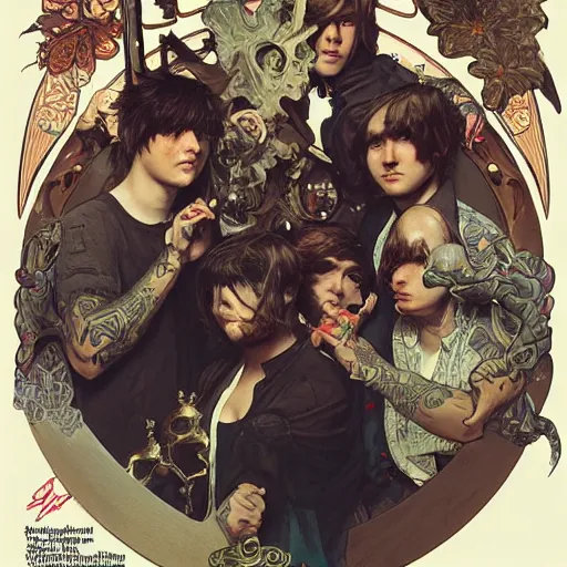 Prompt: bring me the horizon music band by Stanley Artgerm Lau, greg rutkowski, thomas kindkade, alphonse mucha, loish, norman Rockwell