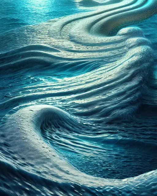 Image similar to a hyper - detailed 3 d render of water animals of the creating waves, surrealism!!!!! surreal concept art, lifelike, photorealistic, digital painting, aesthetic, smooth, sharp focus, artstation hd, by greg rutkowski, klimt and nixeu and ian sprigger and wlop and krenz cushart,