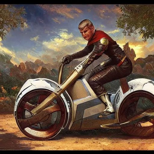 Image similar to STAR TREK motorbike designed in ancient Greece, (SFW) safe for work, photo realistic illustration by greg rutkowski, thomas kindkade, alphonse mucha, loish, norman rockwell