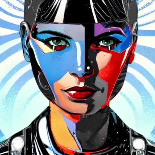 Image similar to portrait of a female android, by DC comics and Sandra Chevrier