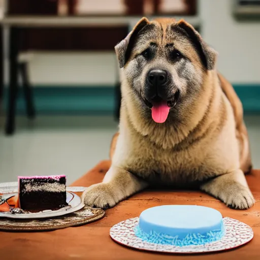 Image similar to a high - quality photo of a kangal with a birthday cake, 4 5 mm, f 3. 5, sharpened, iso 2 0 0, raw, food photography