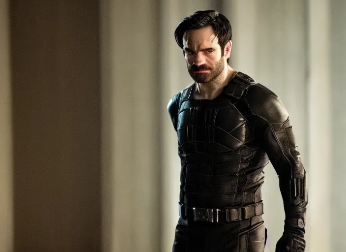 Prompt: charlie cox, movie still, from the new daredevil movie, 8 k, realistic