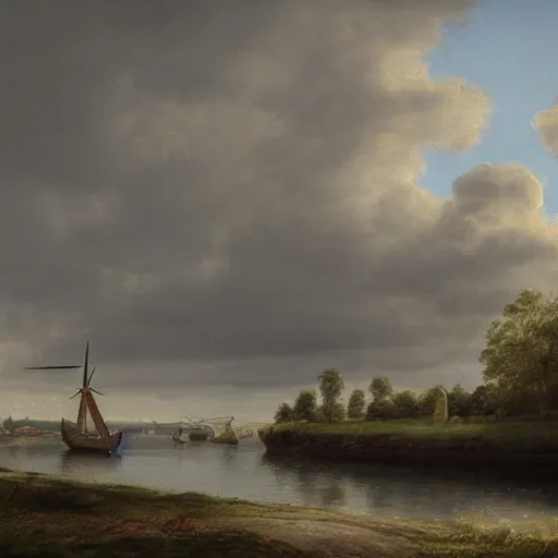 Prompt: Dutch landscape, photorealistic, 8K, detailed, clogs, worker on boat 2977599487
