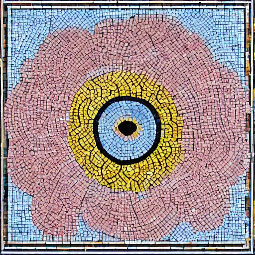 Prompt: mosaic pattern template of a sunflower, a pink dolphin