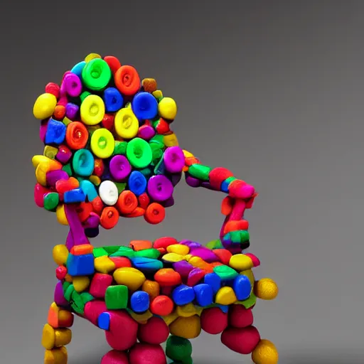 Image similar to an executive chair made out of candy, colorful, hyper realistic, 8k