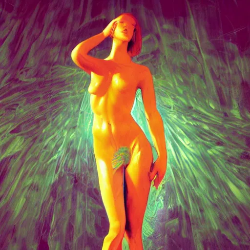 Image similar to comics by camille corot, zeng fanzhi, teal chinese abstract shattered statue standing in god rays, beautiful female body and golden glue dripping acrylic portrait, mechanical superstructure, sacred geometry, supermodel body, beautiful light, statue of carving marble, intricate 8 k render, dark mood, cinematic light, golden spirals, clockwork