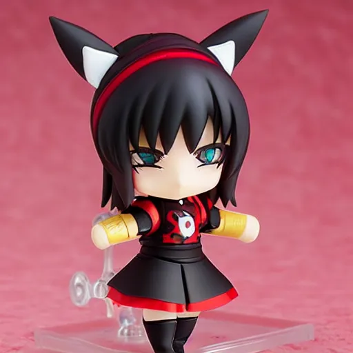 Prompt: kawaii black & red samurai girl, style as Nendoroid, clear background
