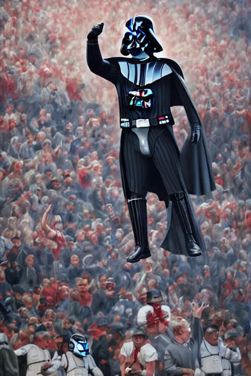 Prompt: Darth Vader happily cheering in the stands at a football game oil on canvas, intricate, portrait, 8k highly professionally detailed, HDR, CGsociety