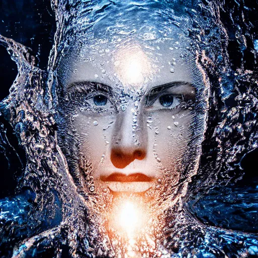 Image similar to water artwork manipulation in the shape of a human head on the ocean, ray tracing, realistic water sharp focus, long shot, 8 k resolution, cinematic