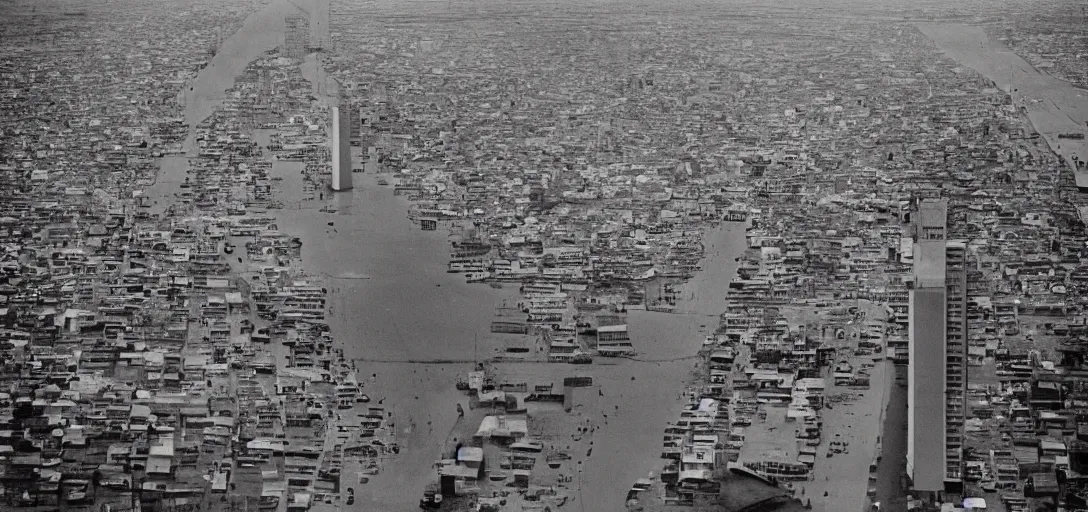 Image similar to apocaliptic Portrait of the city of Mar del Plata with a offshore oil dripping , by stephen Shore and Arthur Adams , epic composition 35mm, 8k