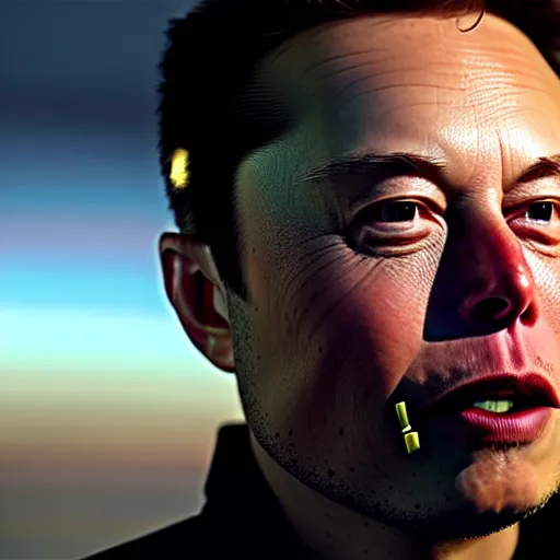 Image similar to elon musk with very long pair of golden tusks growing out of his cheeks 8 k ultra realistic, award winning, unreal engine 5, masterpiece, atmosphere glow, hyperrealistic, focused, extreme details, cinematic