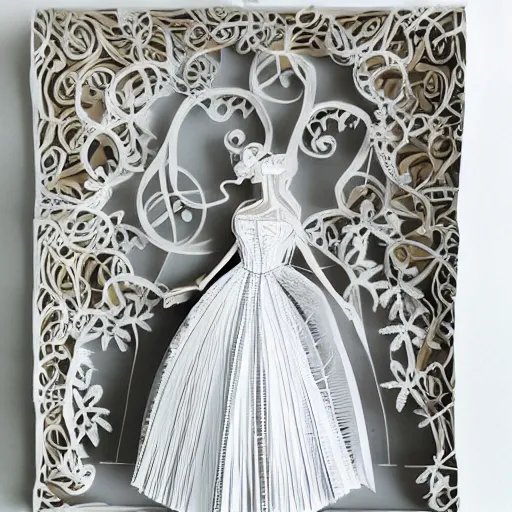 Image similar to cut paper sculpture of cinderella in her ball gown