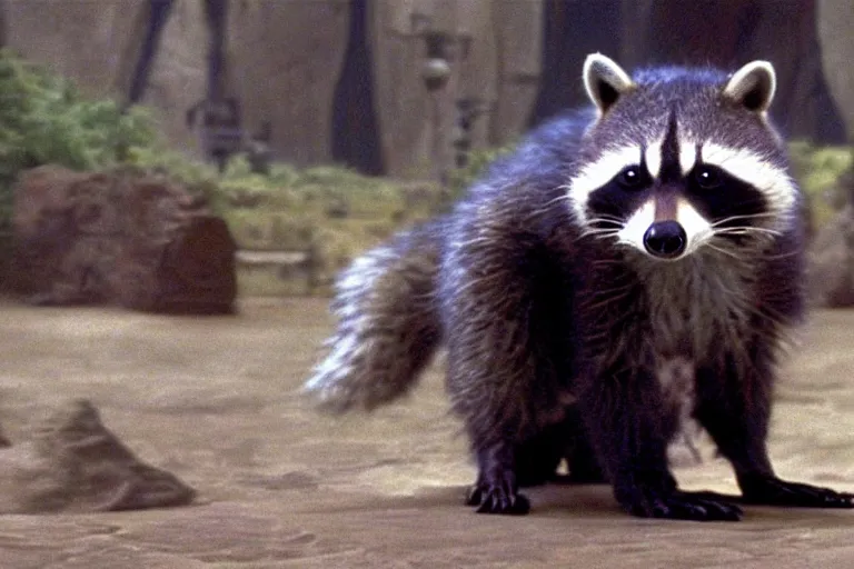 Prompt: marvel rocket racoon in a still of the movie star wars episode i the phantom menace ( 1 9 9 9 )