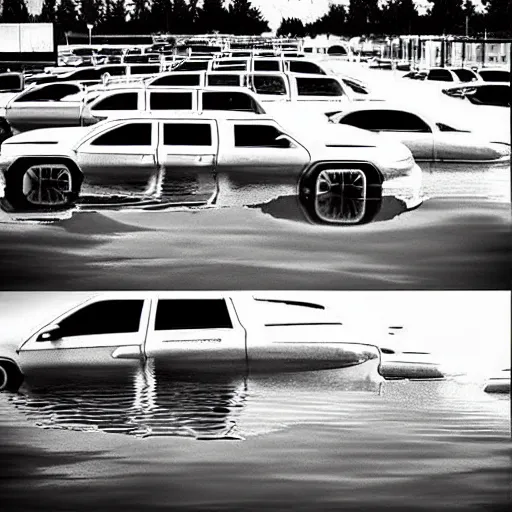 Image similar to “ gray aliens in a flooded 7 eleven parking lot, hyperdetailed ”