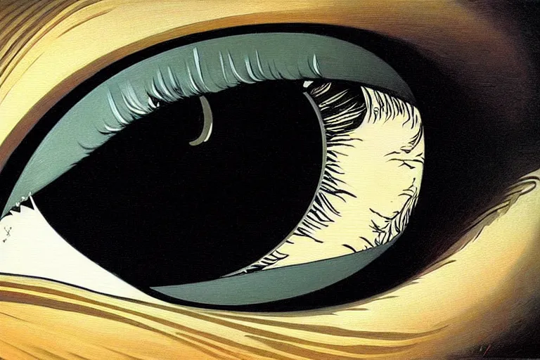 Image similar to eye as a black hole, art deco, moebius, cinematic lighting, beautiful, elegant, oil painting,