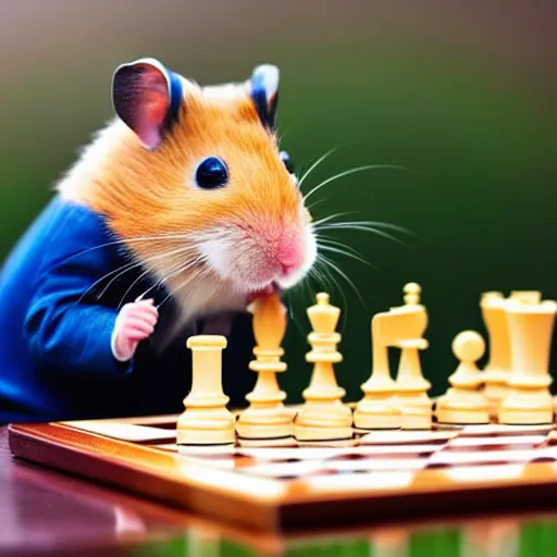 Image similar to a happy hamster playing chess