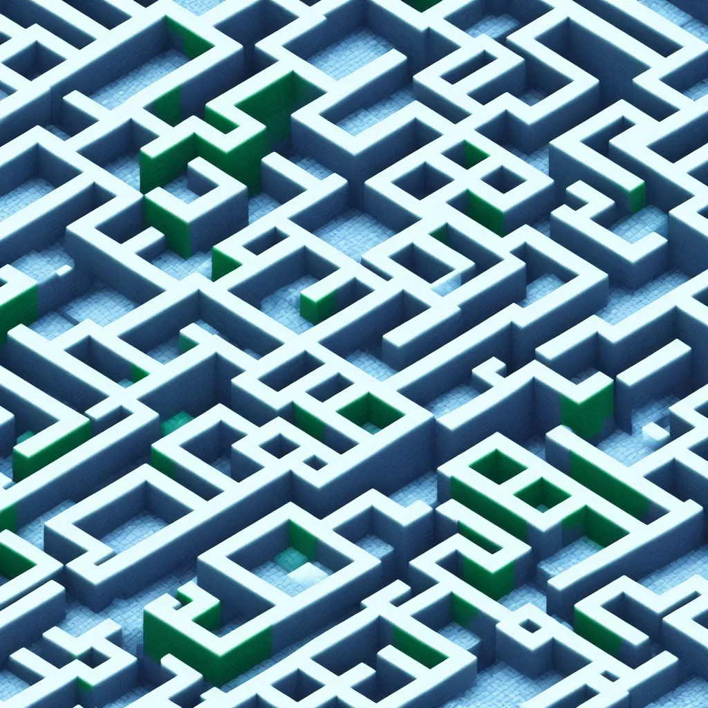 Image similar to wimmelbilder maze made of ice and water, isometric, octane render, very sharp, optifine, realistic minecraft, particle effects, beautiful