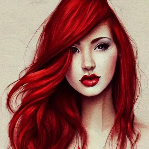 Prompt: Portrait of a beautíful young lady with red hair, sharp, detailed, award winning, arstation, pinterest