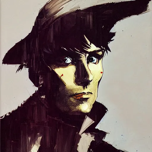 Image similar to portrait of corto maltese by dave mckean and yoji shinkawa, oil on canvas