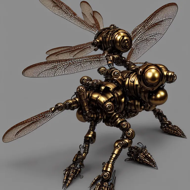 Image similar to steampunk robot dragonflies, 3 d model, unreal engine realistic render, 8 k, micro detail, intricate, elegant, highly detailed, centered, digital painting, artstation, smooth, sharp focus, illustration, artgerm, wlop