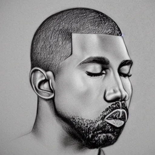 Prompt: detailed pencil sketch of Kanye West, trending on art station