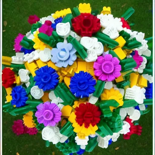 Image similar to a floral arrangement made of legos