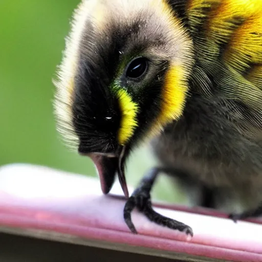 Prompt: kiwi bird eating a giant bumble bee