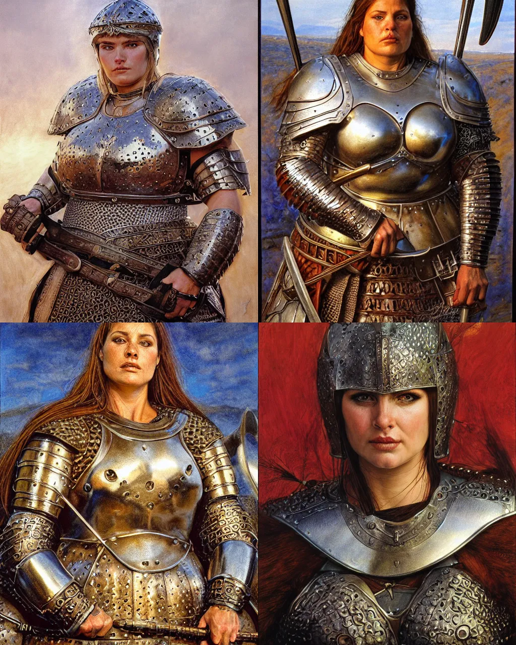 Prompt: portrait, big robust female medieval warrior wearing steel breastplate, macedonian style, ultrarealistic, hyperdetailed, smooth, reflections, soft lighting, sharp focus, intricate, by donato giancola, brian froud, jeff easley