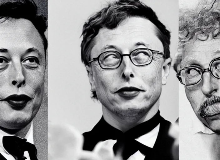 Image similar to elon musk and bill gates and einstein swim together. perfect faces.