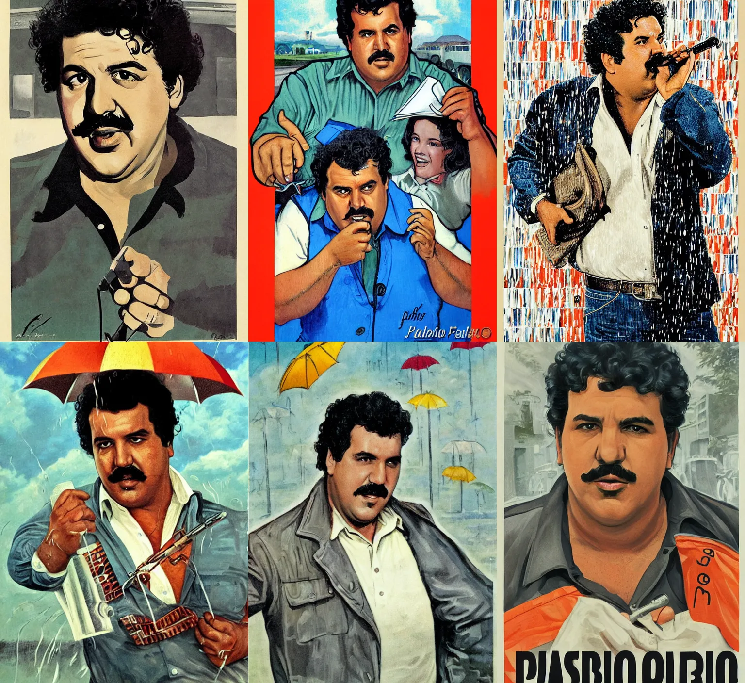 Prompt: Portrait of Pablo Escobar singing in the rain, by John Philip Falter