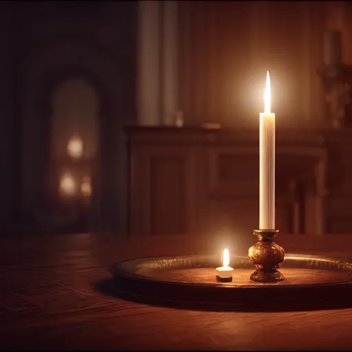 Image similar to A candle in the darkness, intricate details, eerie, highly detailed, photorealistic, octane render, 8k, unreal engine